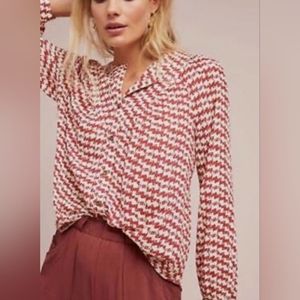 Anthropologie Maeve Long Sleeve Red Avignon Dog Print Top Size Medium